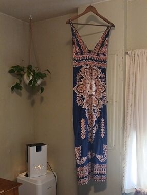 Angie Navy Maxi Dress with Peach and White Paisley Print